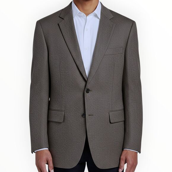 STAFFORD Classic fit Mens Blazer Sport Coat 2-Button Jacket 46R MerinoWOOL Brown